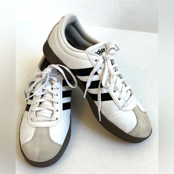 adidas VL Court Base Classic White/Black Sneakers with Suede Toe Sz 7.5 - Picture 5 of 8